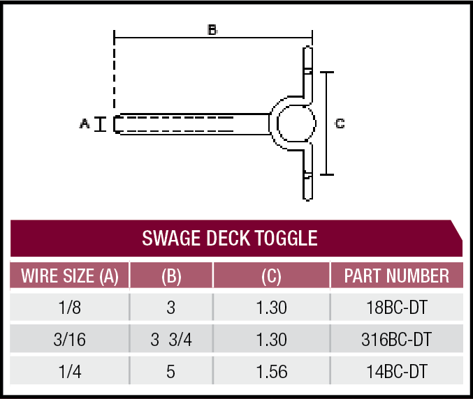 Deck Toggle Swage specifications